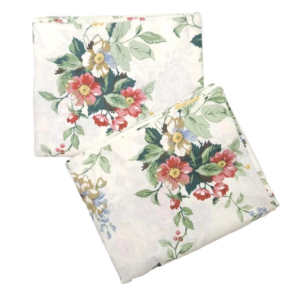 VTG Croscill Valance Curtain Floral Lined Shabby Cottage Romantic 88x18 2pcs USA